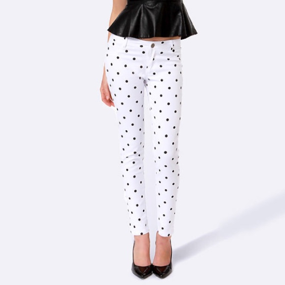 PENNY FOR YOUR DOTS WHITE POLKA DOT JEGGINGS